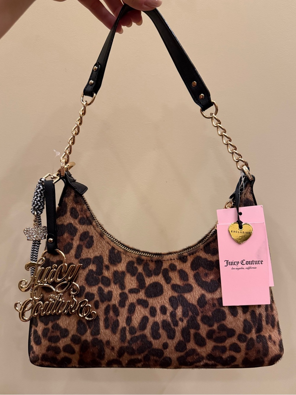 NWT Juicy Couture Cheetah Leopard Top Players Shoulder Bag w/ Charms Y2K